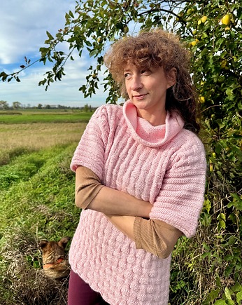 Wełniany sweter z krótkim rękawem, kolor lotos - pudrowy róż, Strojownia
