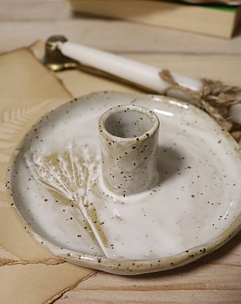 Świecznik ceramiczny beżowo biały, Boho, AM Natural Home