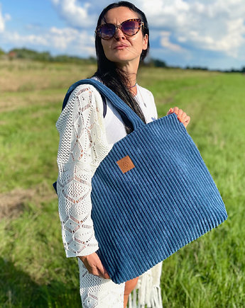 Duża torba ze sztruksu "Mili City Vibes" - granatowa, Militu
