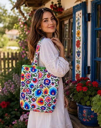 Torba na zakupy torba shopper shopperka torba zakupowa łowicz folk, Uszyciuch