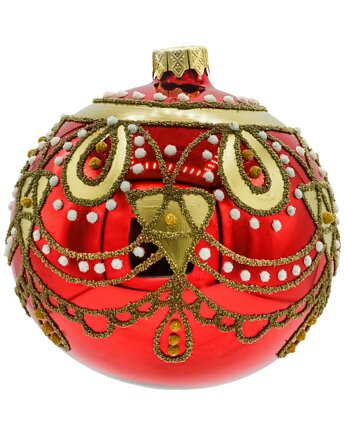 Bombki czerwone ze złotym ornamentem i kryształkami, Syn Bombkarza