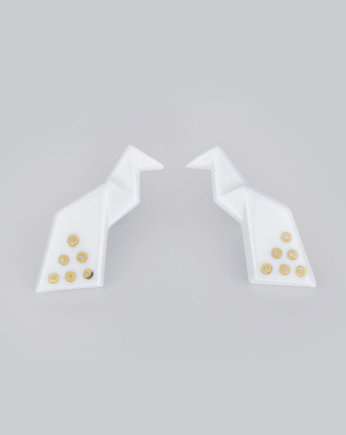 Kolczyki z Porcelany Origami Paw Biało-Złote, StehlikDesign