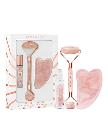 CRYSTALLOVE Rose quartz set: roller + gua sha, CRYSTALLOVE