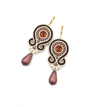 Kolczyki sutasz beżowo złoto brązowe kolorowe Cleo z dużą łezką, Katrina Rossa