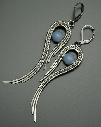 Błękitne kolczyki skrzydła angelit wire wrapping, Agata Rozanska