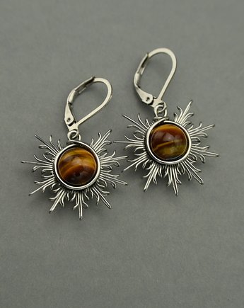 Kolczyki słońce tygrysie oko wire wrapping słoneczka, Agata Rozanska