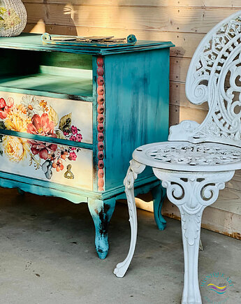 Ręcznie malowana szafka z kwiatami, pojedynczy egzemplarz, wysyłka, Monique Art