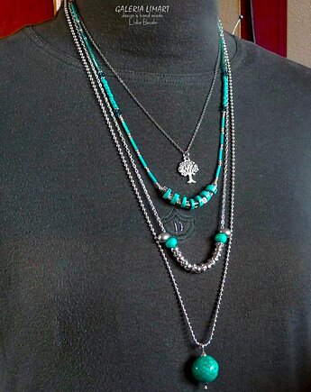 Turkusowy naszyjnik 3w1: kupujesz 1 masz 3 modne naszyjniki BOHO unikat handmade, Galeria Limart