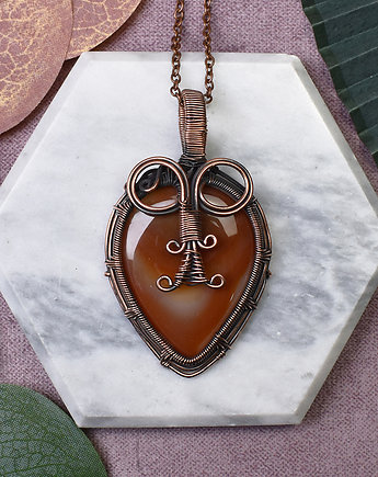 Miedziany wisiorek wire wrapping z karneolem #422, Spirit Of Copper