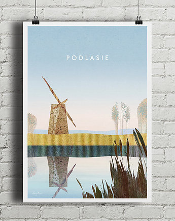 Plakat Podlasie - rozlewiska z wiatrakiem, minimalmill