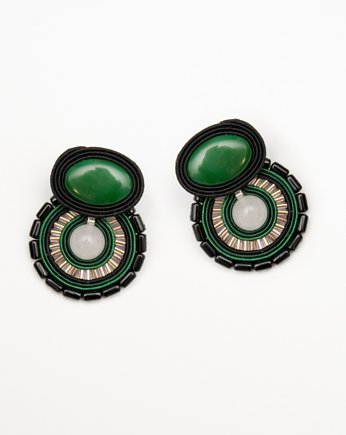Zielone kolczyki soutache duże wkrętki, maanuela