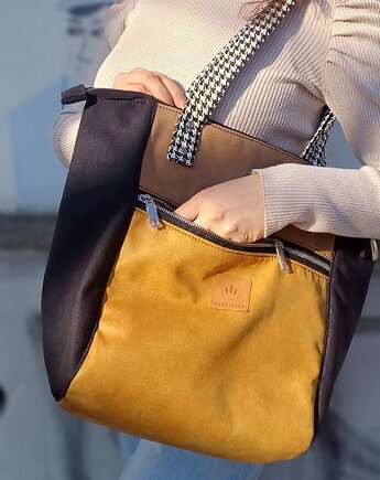 Miodowo czarna torba Shopper z nubuku Nevada, sabi tatka