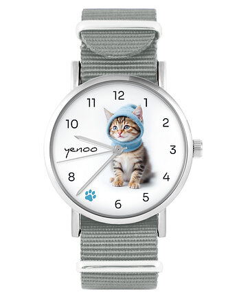 Zegarek - Kotek - szary, nylonowy, yenoo