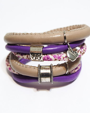 Bransoletka - Jabłuszko - rzemienie, owijana, fiolet, yenoo