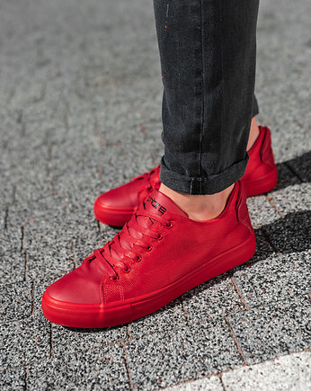 Buty męskie sneakersy BASIC z łączonych materiałów - czerwone V3 T351, Ombre