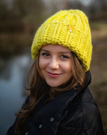 Wełniana czapka zimowa peruvian WOOLY cytrynka, sploteka