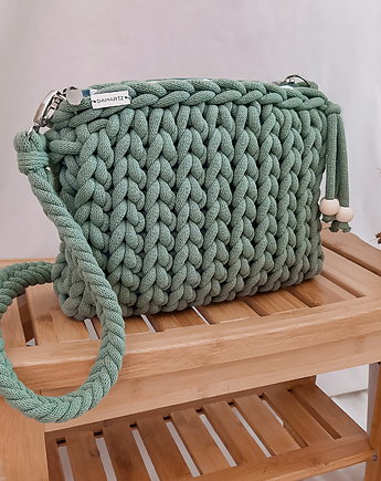 Torebka pleciona z grubego sznurka Pillow Bag  - szałwia, Damariz