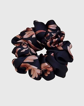 Gumka do włosów czarna ze złotym wzorem Scrunchie Medium Black Truffle, Vintiss