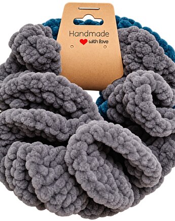 Szydełkowe gumki do włosów Scrunchie szara i morska, Ciotka Matylda