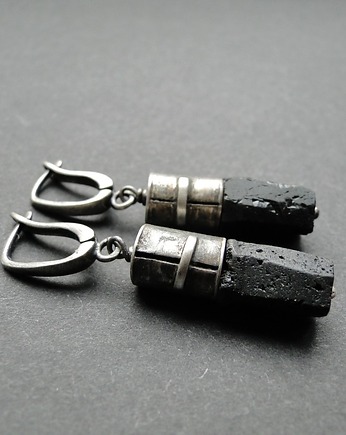 Kolczyki srebrne czarny Turmalin, Memero