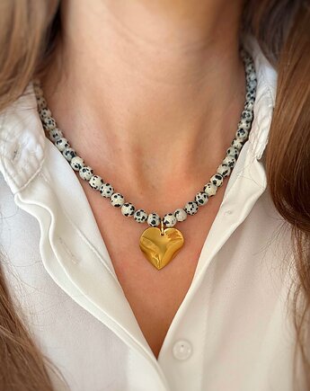 Naszyjnik Jaspis Beż ze złotym sercem, Lajka