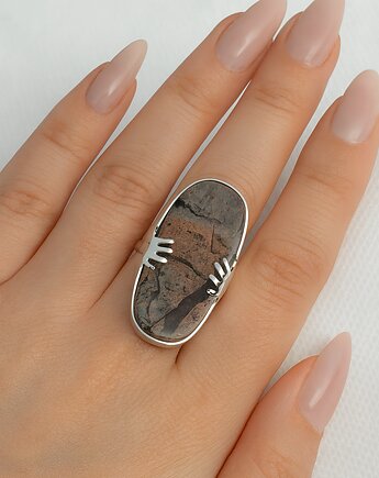 Pierścionek srebrny łapki z pięknym naturalnym jaspisem, Sin Art 