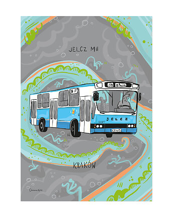 Plakat A4 Kraków Autobus Jelcz M11, Gliniana Kura