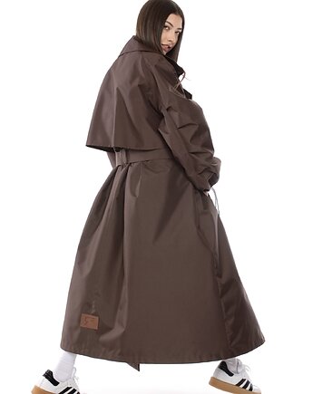 Płaszcz typu trencz maxi oversize praline na miarę kaptur, REST Factory