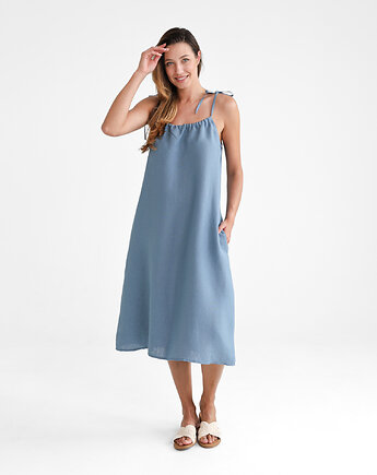 Lniana Sukienka FLORA MIDI dusty blue, so linen!