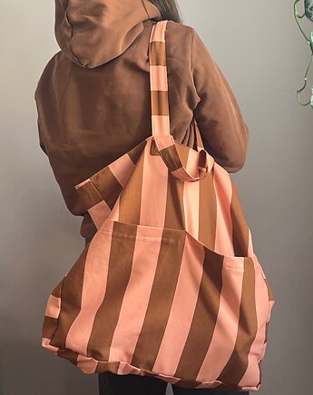 Torba shopper XXL w pasy brązowo-brzoskwiniowe, boytel tasha