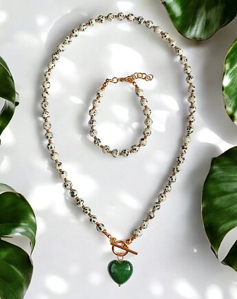 RAZEM TANIEJ : jaspis dalmatyński i serce : ZIELEŃ : komplet, kaktusia