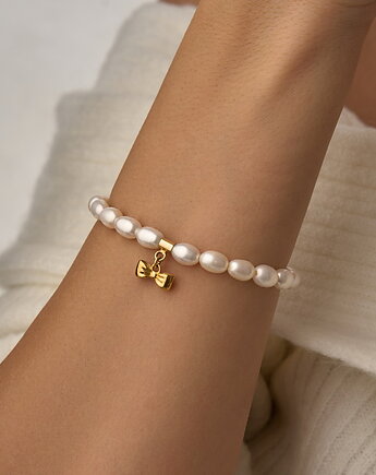 Bransoletki perły naturalne kokardka- srebro 925 pozłacane, Coccola JEWELLERY