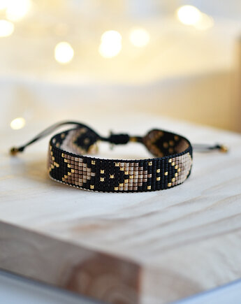 Tkana bransoletka - harmonia czerni, beżu i złota, Art Vision