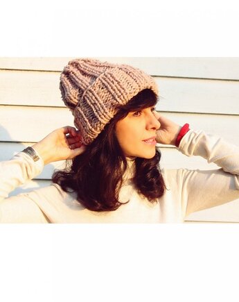 Czapka beanie pudrowy róż, Mademoiselle Patrini