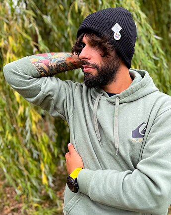 Męska czapka beanie z bawełny logo kolorowe Czarna, Brain Inside