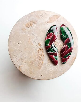 Czerwono zielone geometryczne kolczyki sztyfty, Marshmaglow