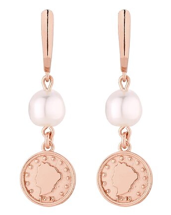 Długie kolczyki z różowego złota z monetami i perłami SWAROVSKI CRYSTAL, SOTHO