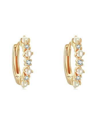 Kolczyki małe koła 12mm ozdobione perłami i cyrkonami - srebro 925 pozłacane, Coccola JEWELLERY