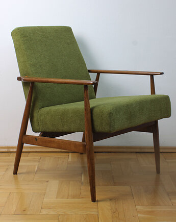 Fotel Lisek PRL, Typ 300-190, Po renowacji, Vintage, zielony; Dębowy, Szczypta