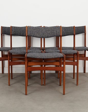 Komplet sześciu krzeseł tekowych, duński design, lata 60, produkcja: Dania, Przetwory design