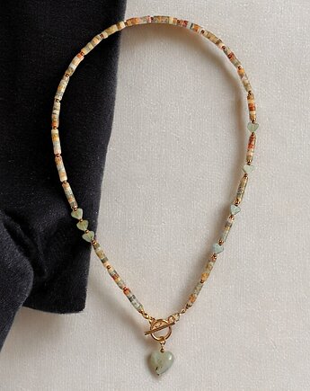 Agat i labradoryt : serduszka : naszyjnik, kaktusia