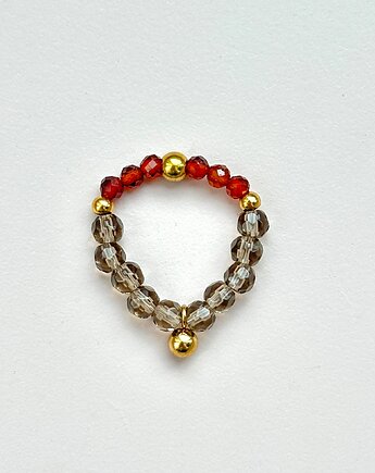 Pierścionek z kwarcu dymnego  i turmalinu pomarańczowego Dwustronny, Konevka store