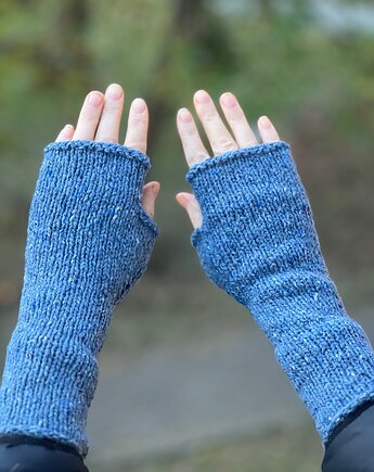 Jesienne przejściowe mitenki, rękawiczki wełna i alpaka jeans, Made by Jaga