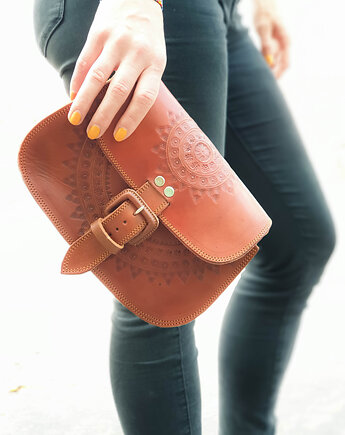 Torebka skórzana ręcznie robiona góralska Sol brązowa camelowa, SempreArte