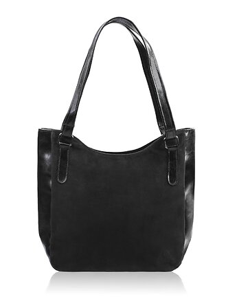 Torebka damska na ramię skórzana klasyczna czarna zamszowa listonoszka, Paolo Peruzzi