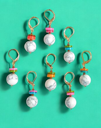 HOT TREND : kolczyki : summer collection : howlit 12mm, kolorowa muszla, kaktusia