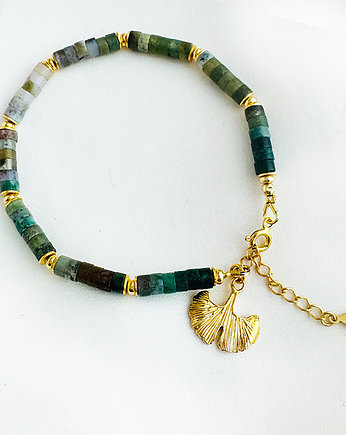 Ogród zmysłów- Bransoletka z kamieni-agaty, bransoletka złoty listek, Anemon Atelier