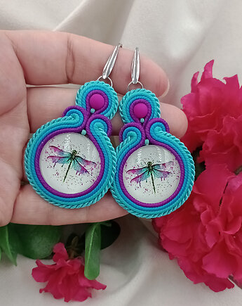 Kolczyki z ważką, kolczyki ważki, kolorowe ważki, Soutacheria