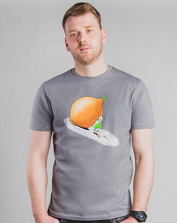 Bawełniany T-shirt z nadrukiem - Cebulak, szary, ZlapDystans