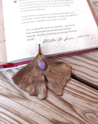 Ginko liść z agatem fioletowym wisior miedziany, Treemasters Copper Jewelry